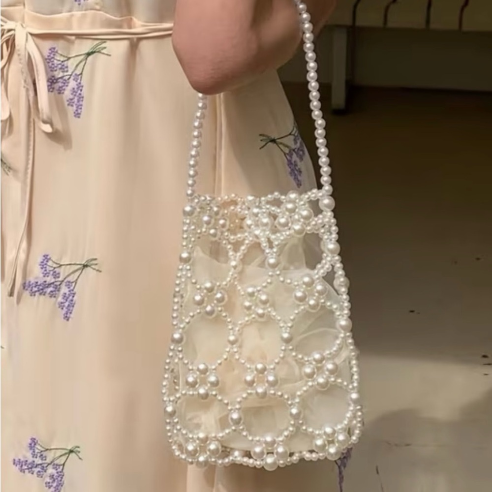 NWT Handmade Pearl-Embellished White Evening Clutch - Picture 3 of 5